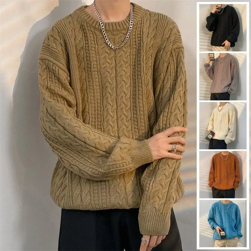 

Autumn and Winter Solid Color Cashmere Sweater Men's O-neck Knitted Sweater Student Warm Pullovers Youth Fashion Clothes F135