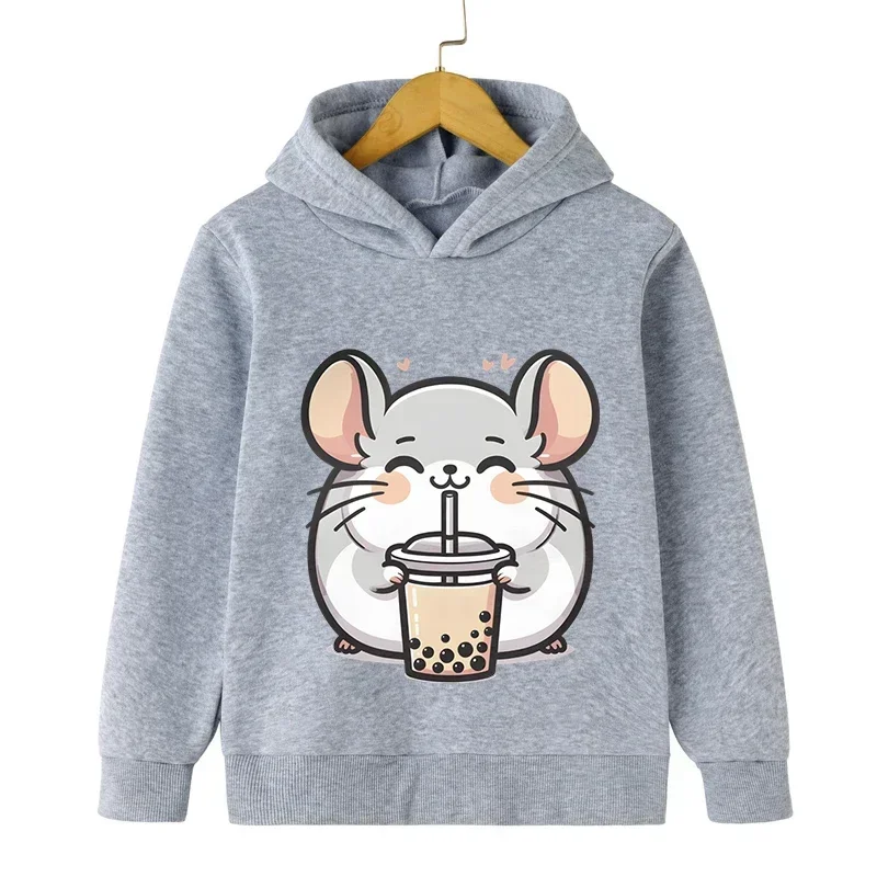 Fashion Kids Hoodies Cartoon Guinea Pig Bobo Tea Hoody 2024 Girls Lovely Opossum Long Sleeve Pullover Boy Cute Animal Sweatshirt