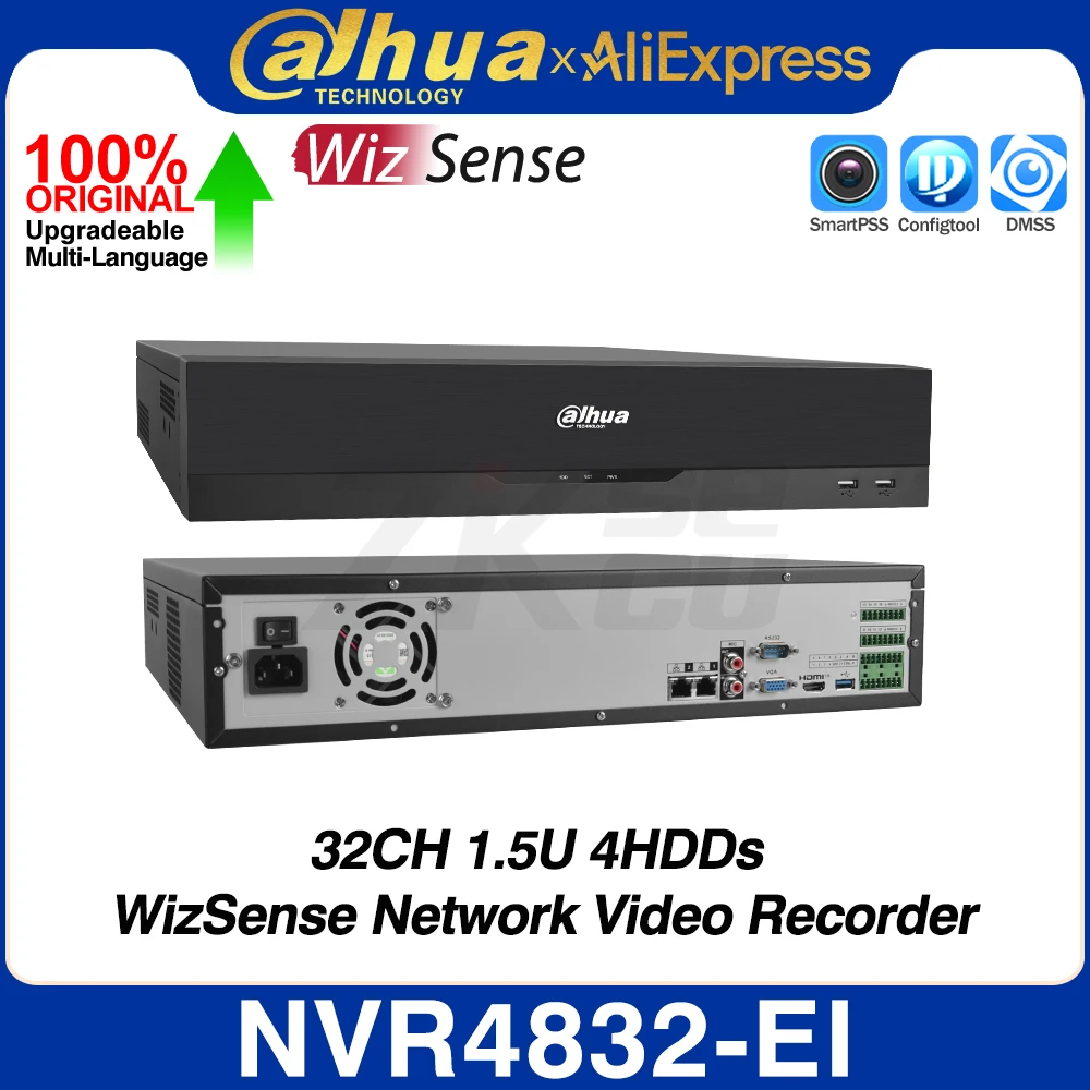 Dahua NVR4832-EI 32CH 2U 8HDDs WizSense Network Video Recorder 16MP AI By NVR SMD Plus Face Detect Recognition Audio Alarm I/O