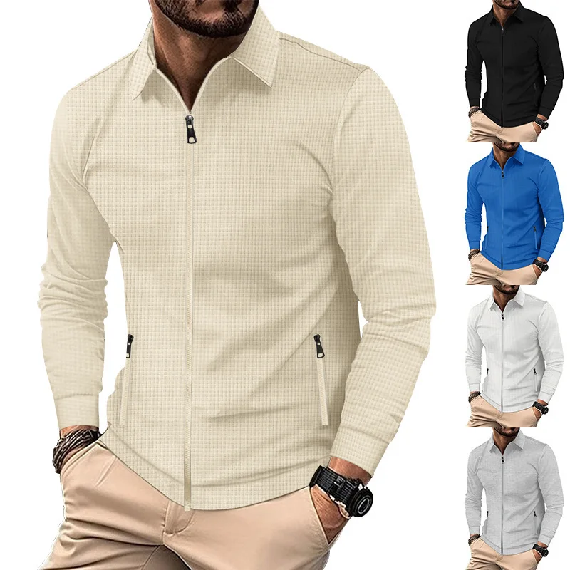 

Мужская повседневная длинная молния Sve Jaet, осенняя верхняя одежда, удобный откидной воротник из полиэфирного волокна, Faionable ket Design