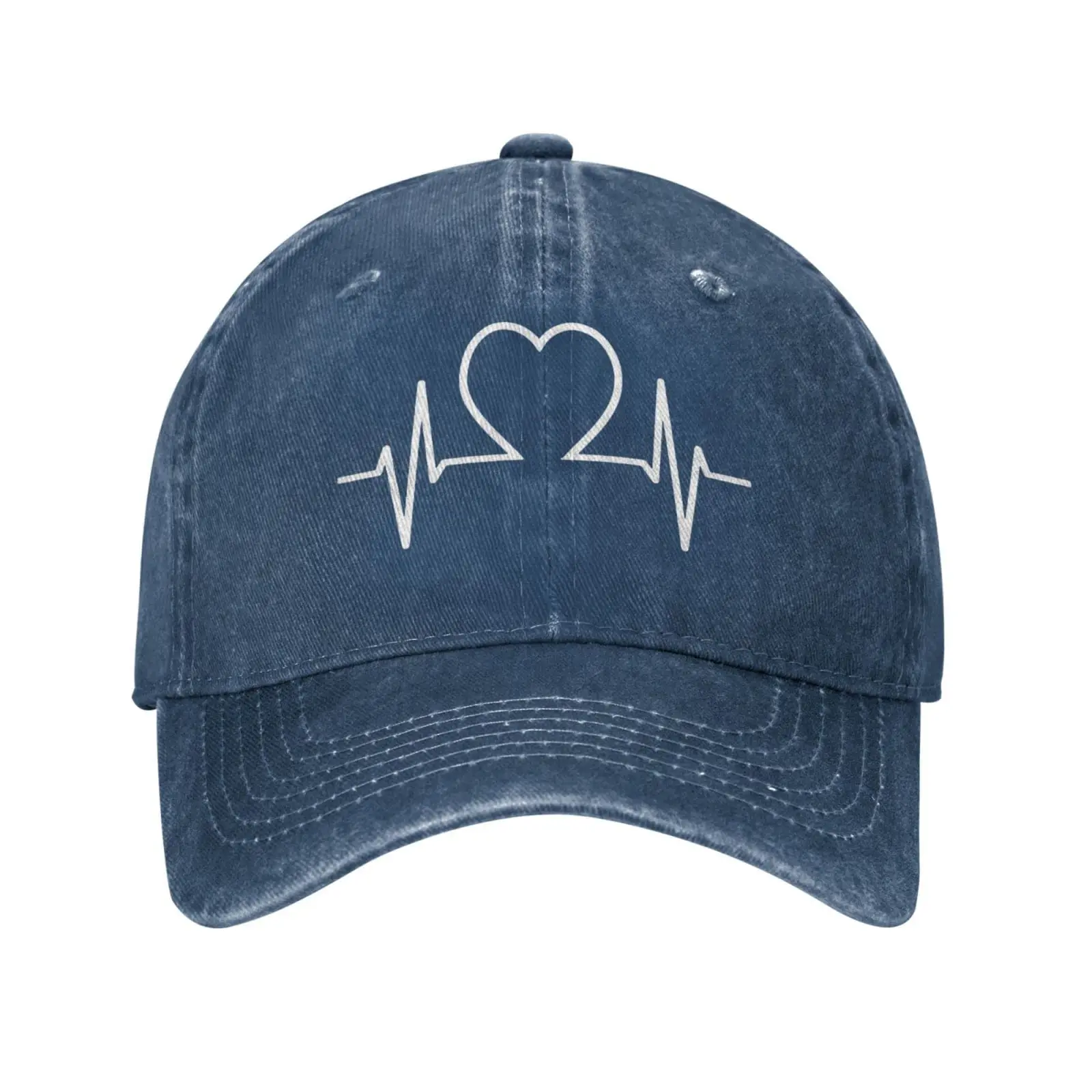 Nurse EKG in Heart Hat Man Woman Christmas Cycling Cap Unisex Sandwich Caps Cowboy Baseball Caps Navy Blue