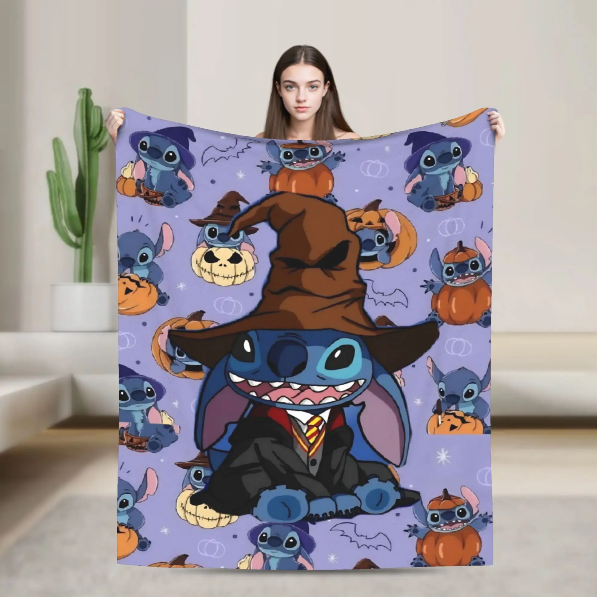 

S-Stitch Cartoon Halloween Printed Blanket For Men Women Ultra Soft Throw Blankets for Bed 50x60 Inches Multiple Sizes