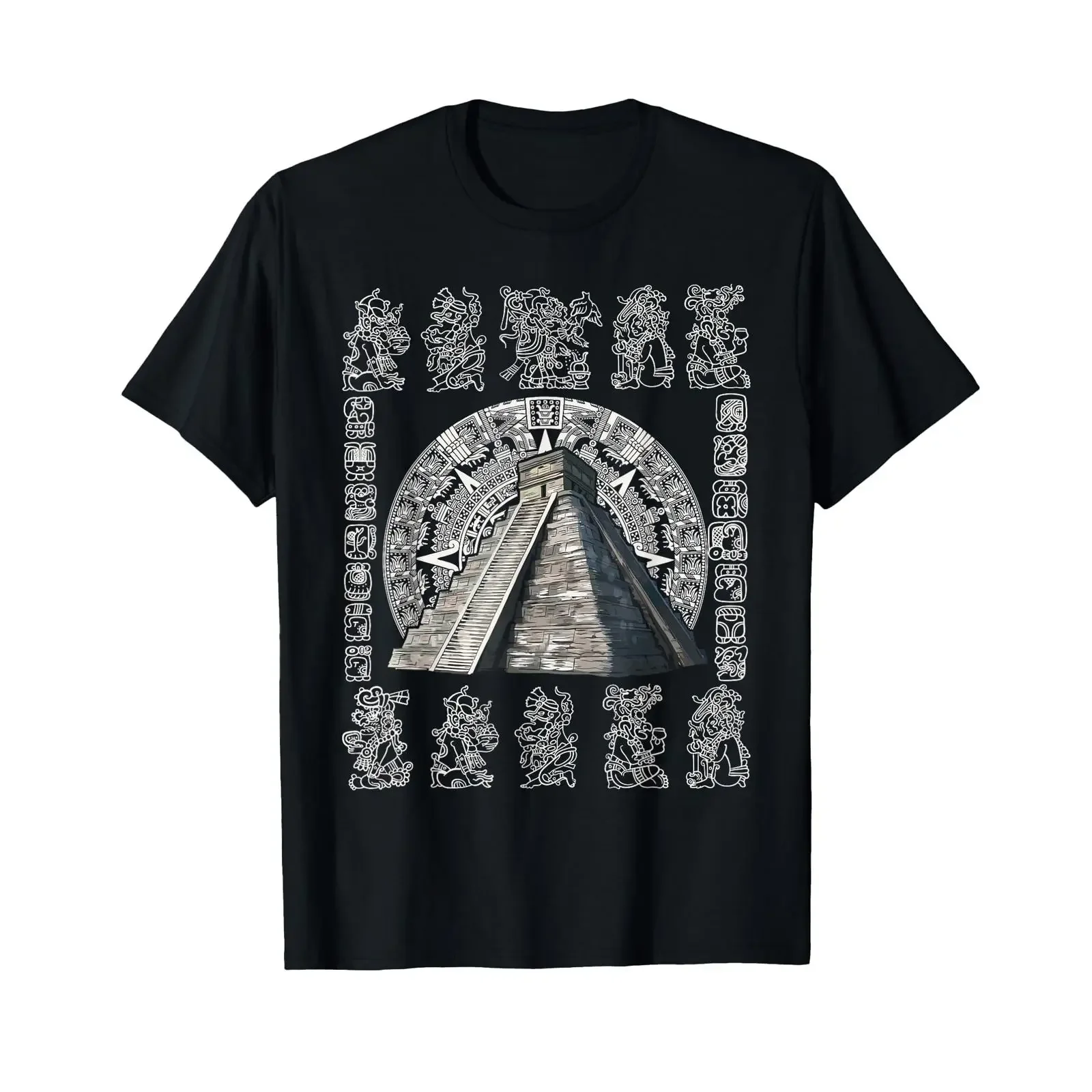 Ancient Sacred Mayan Aztec Calendar Pyramid Geometry T Shirt vintage Washed Stretched Breathable Unisex designer clothes homme