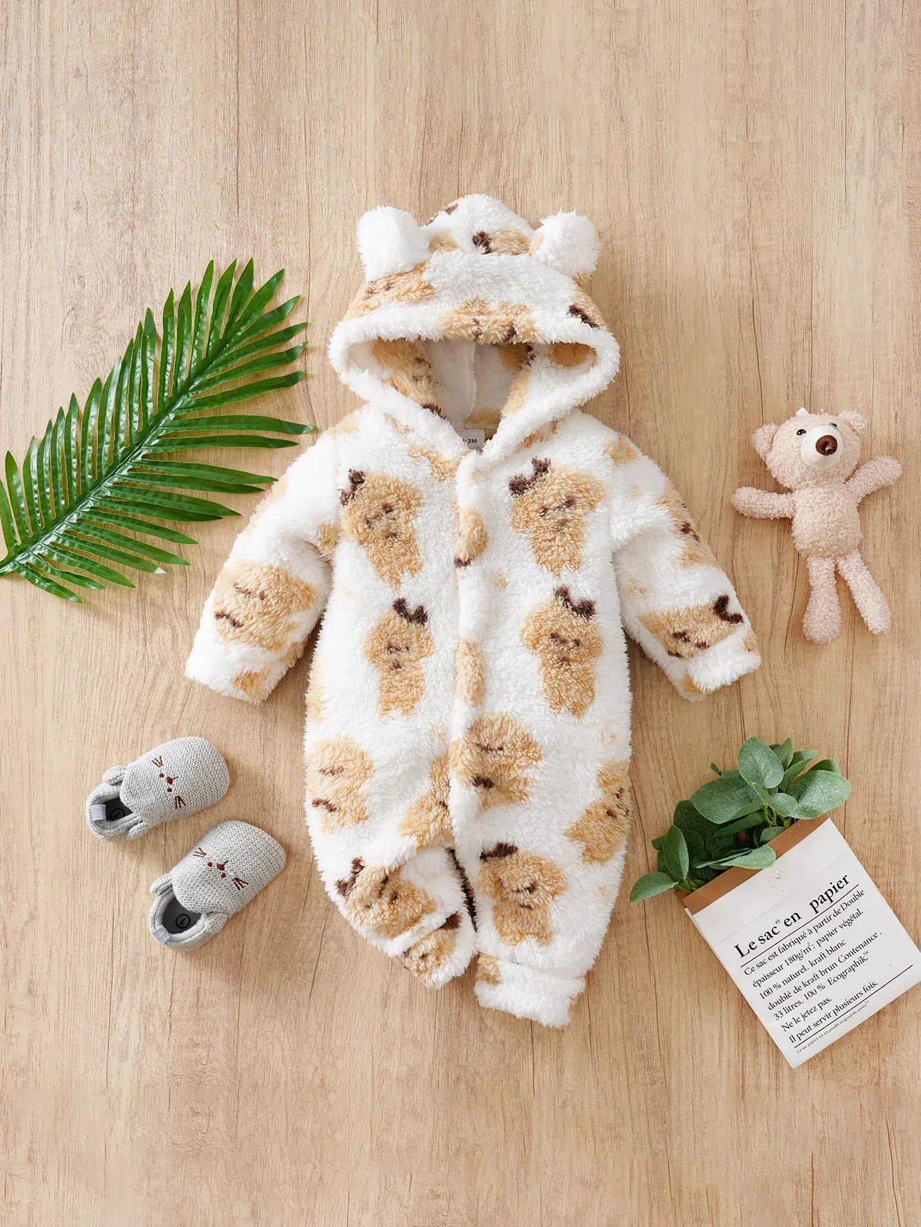 Autumn and winter baby cute plush dog coral velvet long sleeve onesie fashion warm