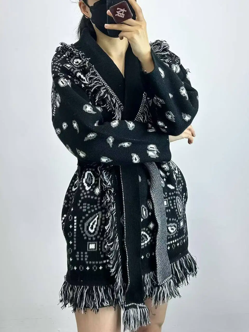 

Шерстяной кардиган Street Sle Thiened Long Sve Bla, винтажный свитер с открытой рубашкой и лацканами, полиэстер, 6% шерсть, 39% свитер средней длины