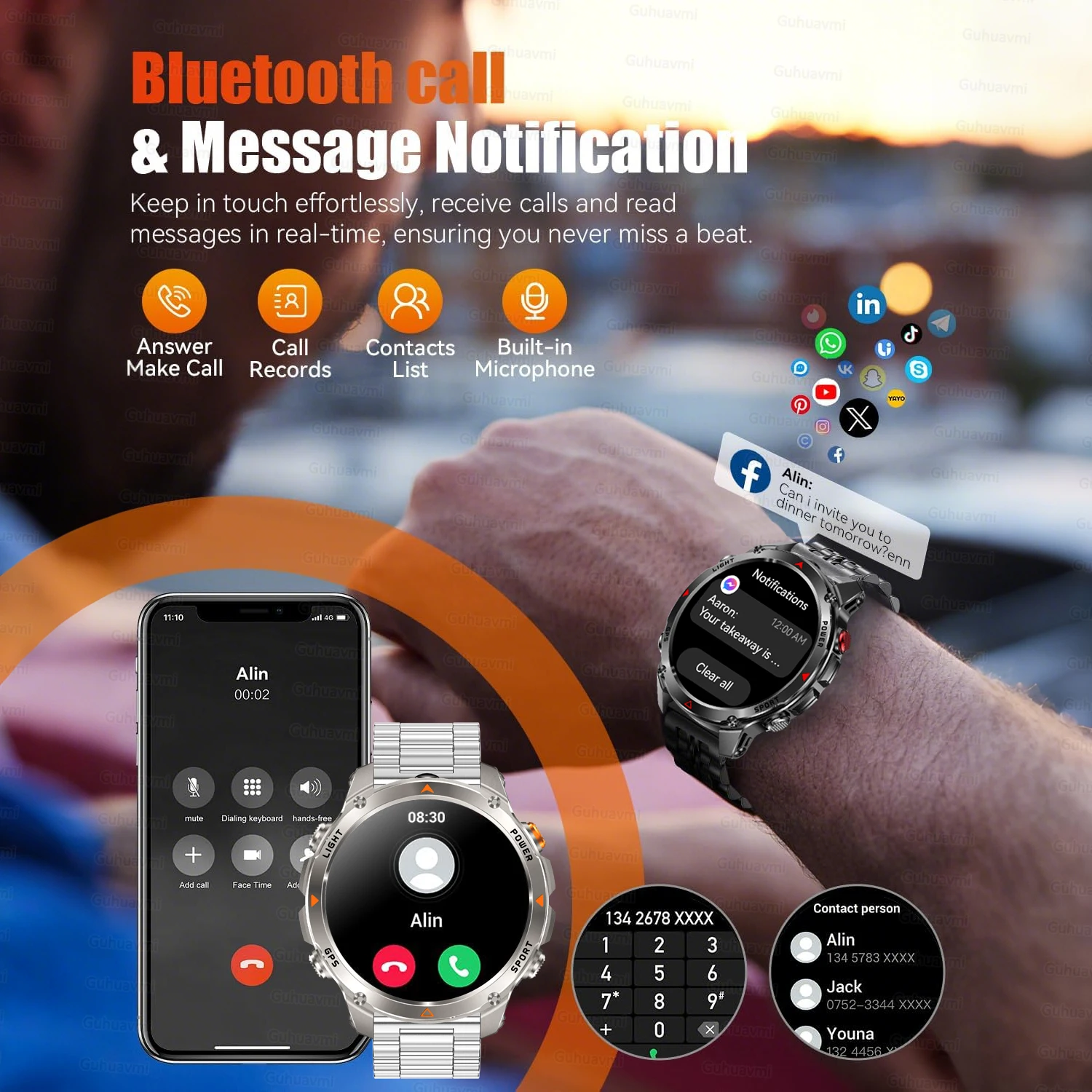 الرياضة في الهواء الطلق الساعات الذكية رجل 1.46 بوصة AMOLED شاشة GPS الساعات البوصلة 3ATM مقاوم للماء مراقبة الصحة ساعة ذكية المرأة الجديدة