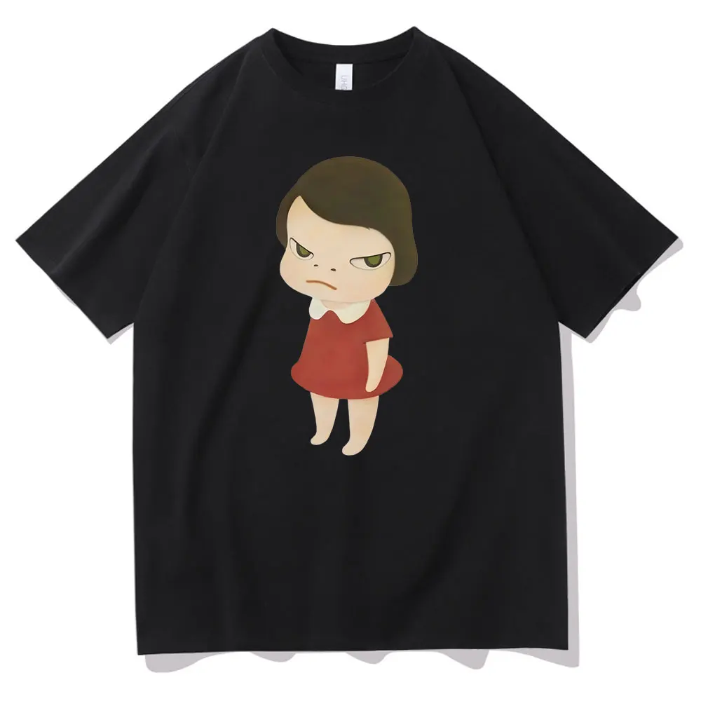 Yoshitomo Nara Grumpy Little Girl Vintage Art T-Shirt Cartoon-Print Unisex Kurzarm Oversized Lässige Baumwoll-Streetwear-Oberteile – Detail 2