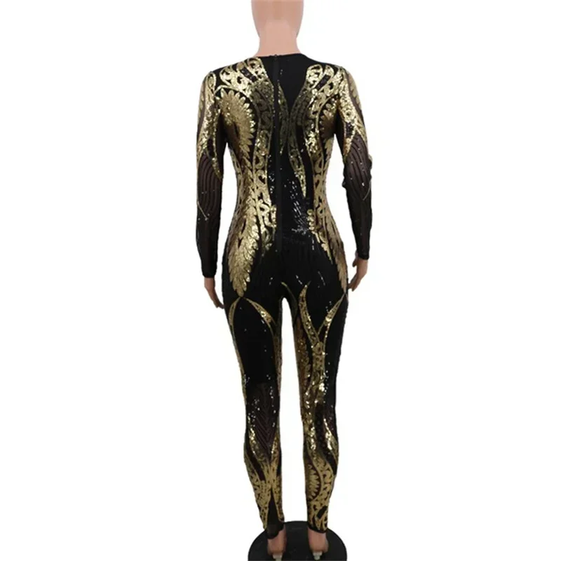 Fashion Patterned Sexy See-through Jumpsuit Women Slim Fit Pencil Trousers Rompers Female Party Club Nightclubs One-piece Pants