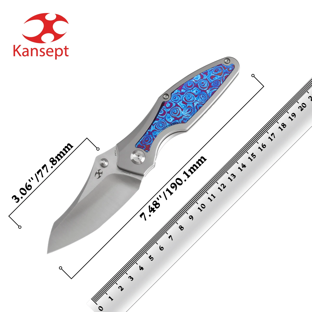 

Kansept Baba Yaga K1074A7 Satin CPM 20CV+Bead Blasted Titanium + Timascus Inlay Thumb Stud Pocket Knife for Camping and Outdoors