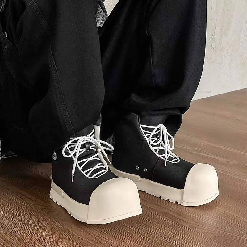

2025 Thick Soled Canvas Shell Toe Shoes Men's New Round Toe High Top Shoes Big Toe Ugly and Cute Sneakers
