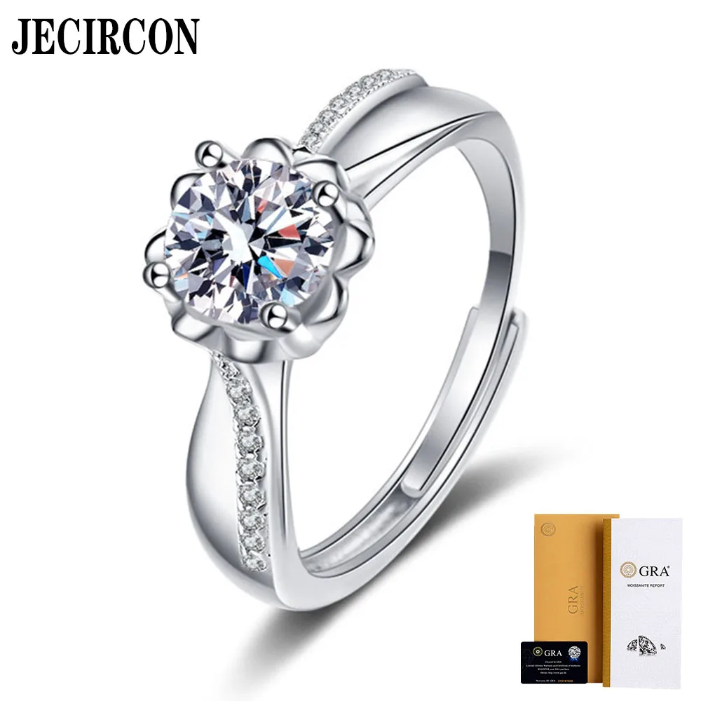 JECIRCON Moissanite Diamond Ring for Women D Color 1 Carat Heart-shaped Flower Fashion Wedding Band 925 Sterling Silver Jewelry