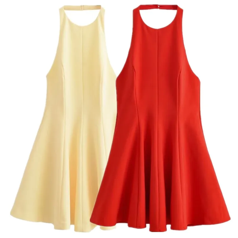 2025년 여름 여성 디자인 감각적인 다용도 웨이브 엣지 홀터넥 드레스 출퇴근 스타일 민소매 기타 소재 00%