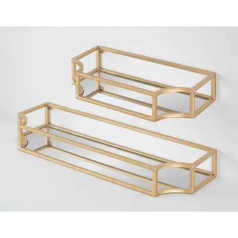 Modern Glam Gold Metal Wall Shelf Set of 2, Elegant Home Decor Storage for Living Room Bedroom