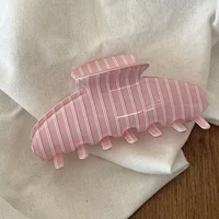 1PC Summer Thin Stripe Acetic Acid Hair Claw, Korean Ins Preppy StyleShark Clip For Medium Long Hair Gentle Daily Hair Accessory - Image 5