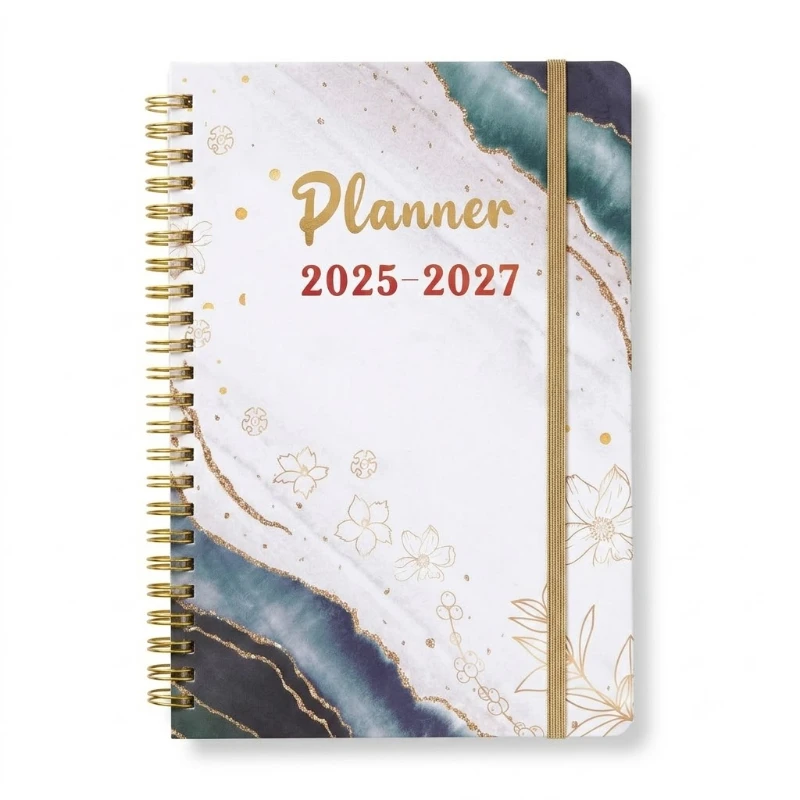 2025-2027 3-Year Planner, A4 Large Spiral Bound Weekly & Monthly Agenda Notebook with Elastic Band, Floral Hardcover Schedule Organizer