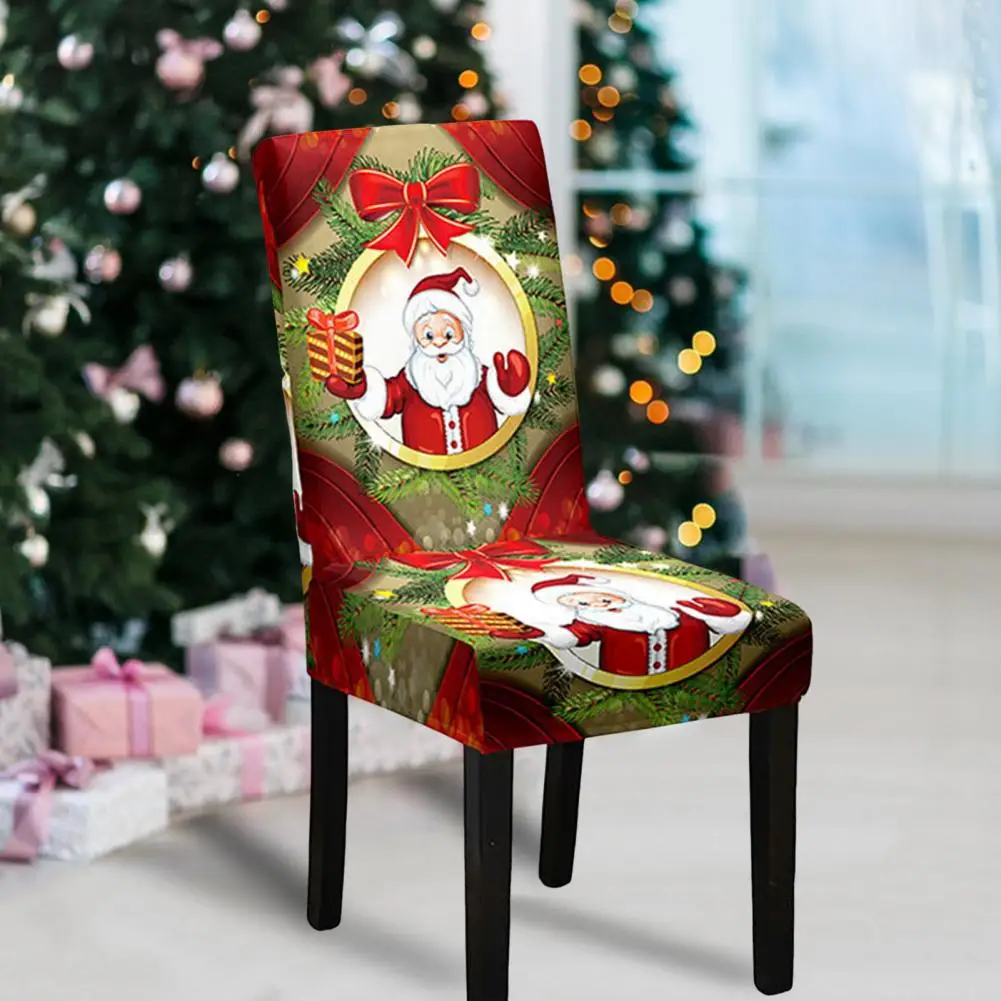 Dustproof Chair Covers Holiday Chair Accessories Festive Christmas Chair Cover with Cartoon Santa Snowman Print for Chairs