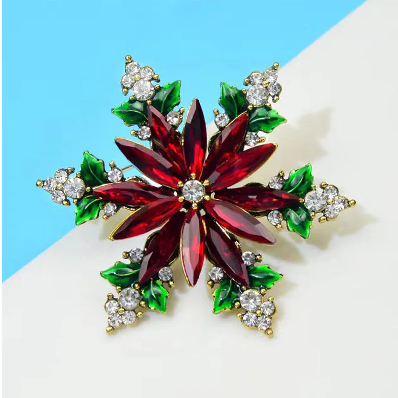 Luxury Exquisite Christmas Crystal Snowflake Brooches Pin Winter Festivel Brooch Enamel Jewelry Wedding Party Decorations