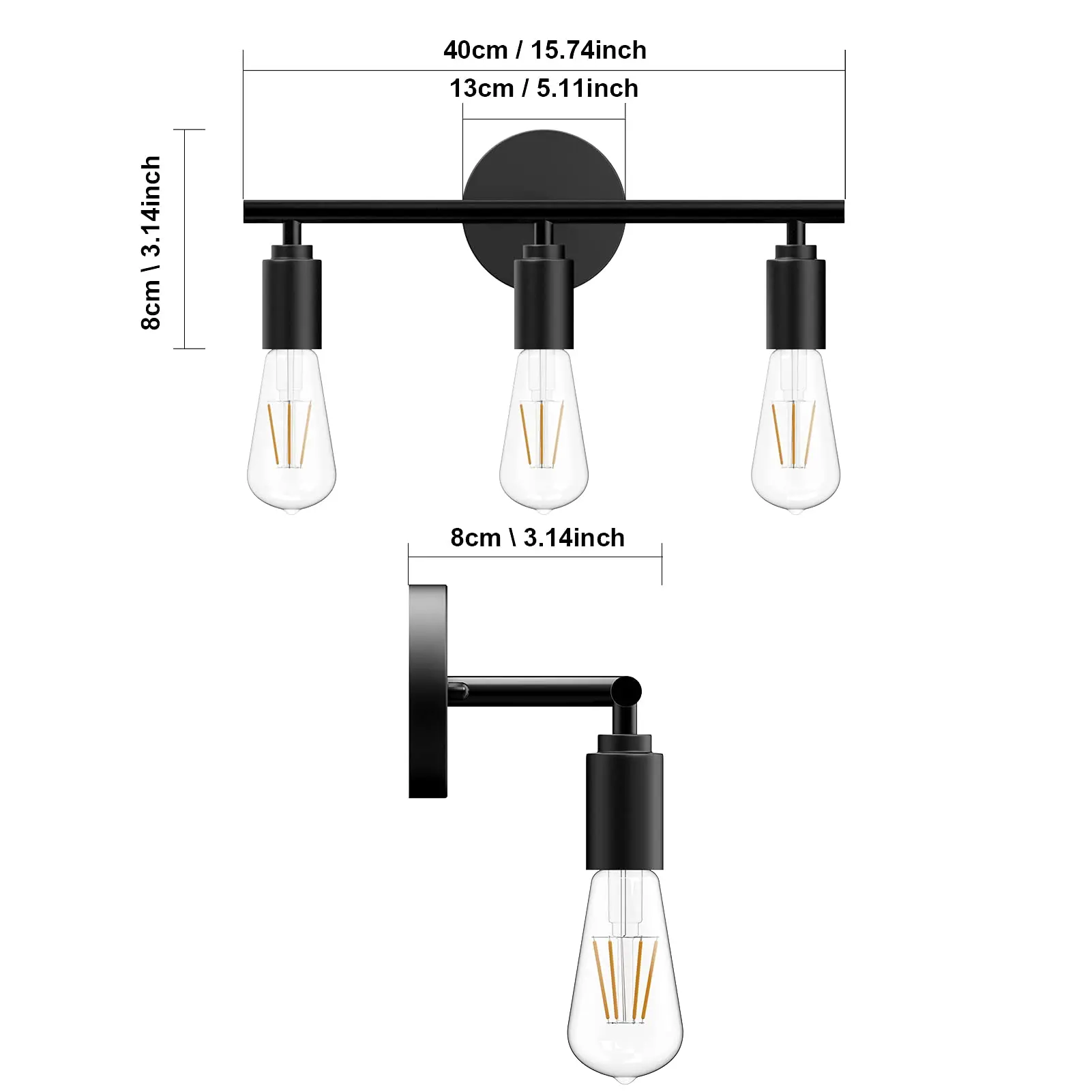 3 Heads Vintage Wandlamp Badkamer Spiegellamp Black Metal E26 E27 Moderne Muur Licht Binnengang Gang Woonkamer Slaapkamer De