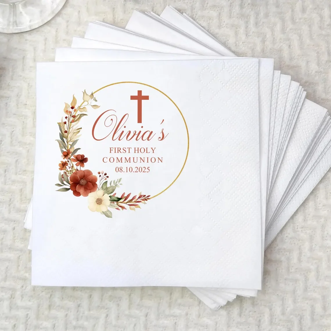 20 Stück personalisierte Servietten zur Erstkommunion, Taufe, Dekoration, personalisierte Papierservietten für religiöse Feiern