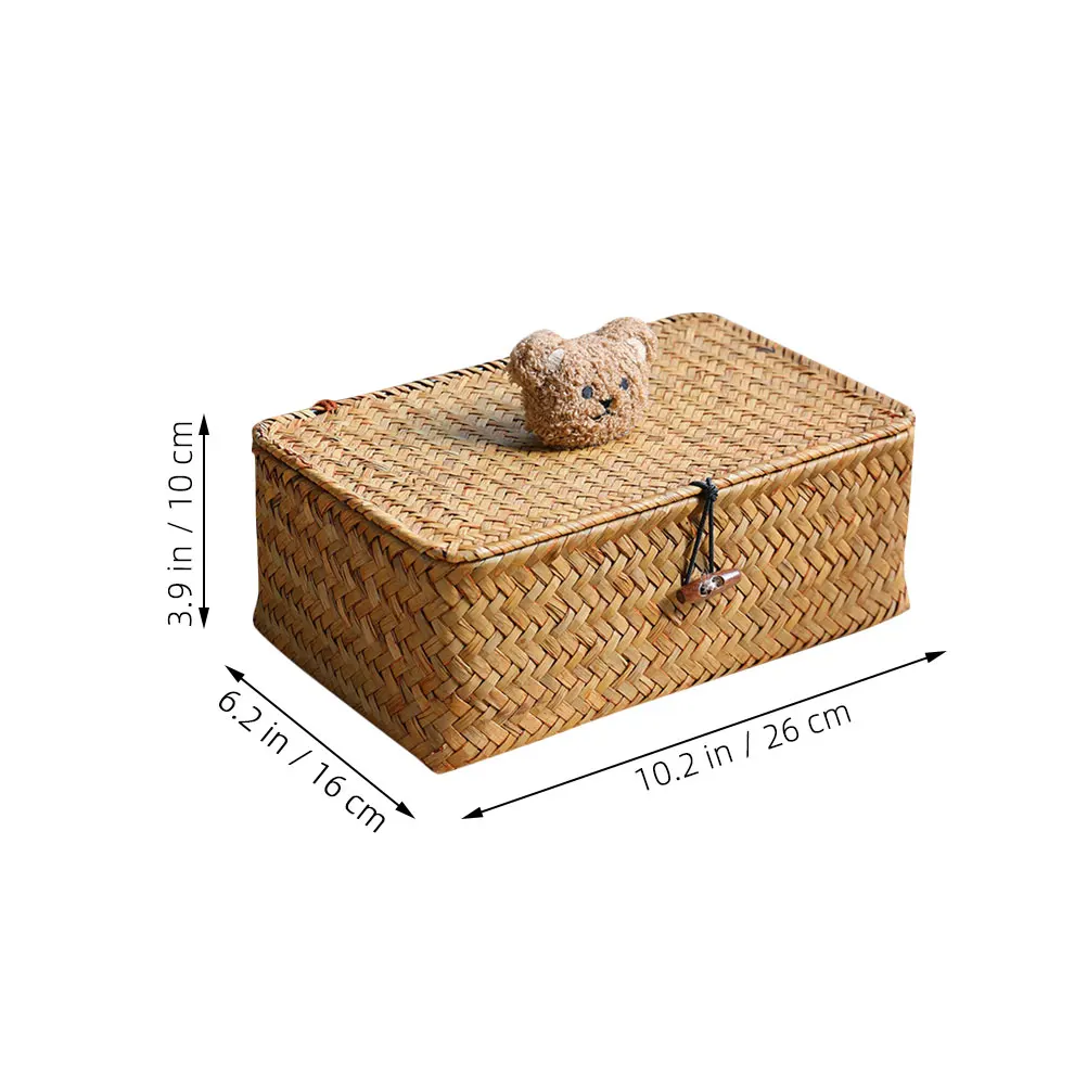 صندوق تخزين السيارة صناديق منسوجة منظم متنوع سلال مصنوعة يدويًا بغطاء مادة القش سلة المهملات تخزين سلة المهملات الداخلية للسيارة