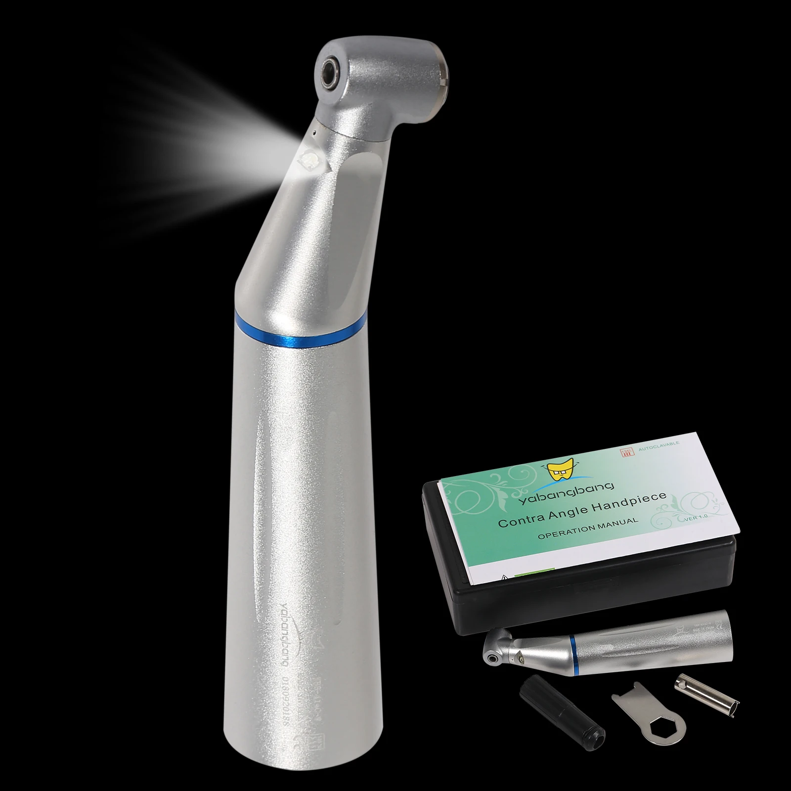 Dental Fiber Optic LED 1:1 Ratio Contra Angle Slow Speed Push Button Handpiece Inner Water Spray Low Noise