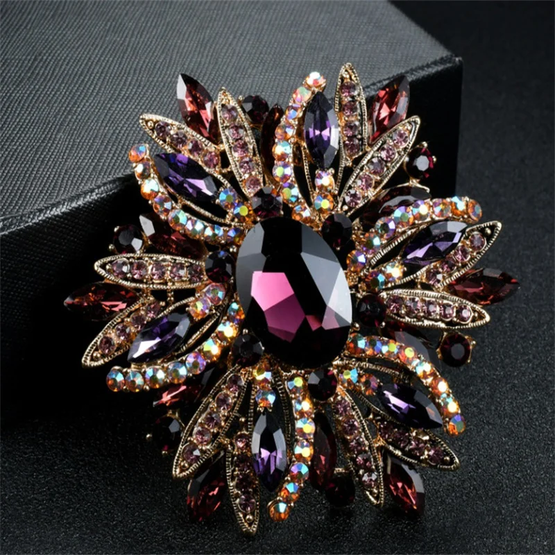 European And American Brooch Trend Style Alloy Metal Pearl Rhinestone Flower Drip Oil Brooch Women's Corsage