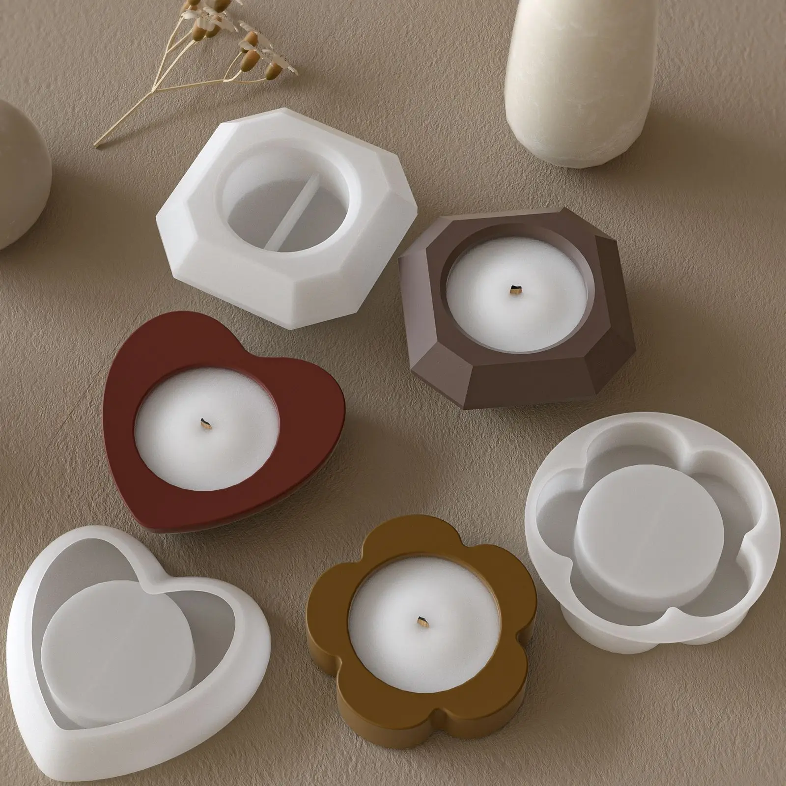 DIY Round Square Love Heart Shaped Candle Cup Silicone Mold Resin Candlestick Base Storage Jar Silicone Mould For Plaster view 6
