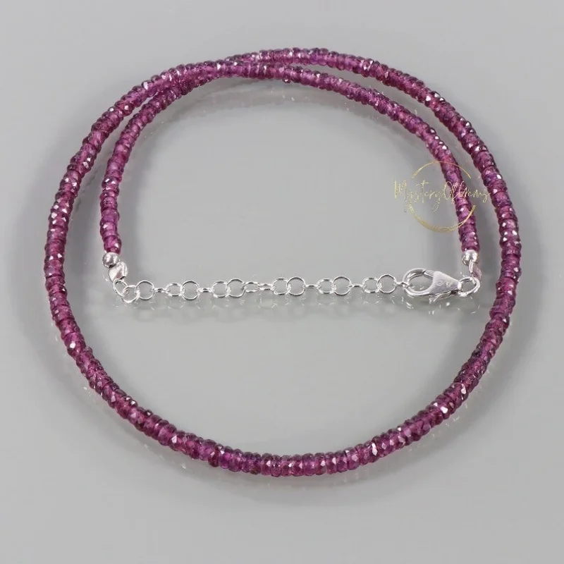 

Natural Red Garnet Faceted Rondelle Gemstone Beaded Handmade Women Necklace 24"