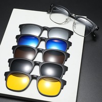 6 In 1 Spectacle Frame Men Women With 5 PCS Clip On Polarized Sunglasses Magnetic Glasses Male Computer Optical 2273