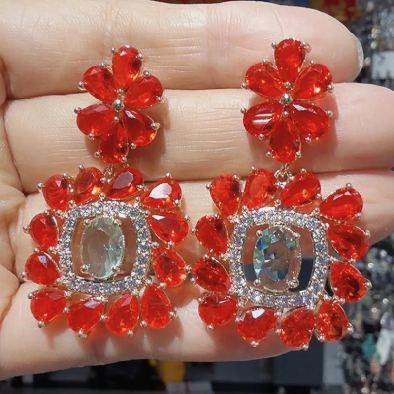 

orange Flower Drop Earrings for women Statement Jewelry for Party female Gift square dangle earrings