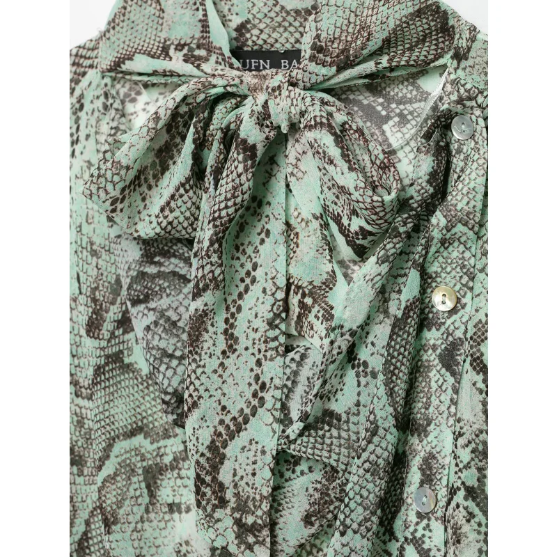 2026 Herbst Damenbluse Langarm Tierdruck Knopfhemd Schleifendekoration Elegante Alltagsmode Blusen für Frauen – Detail 6