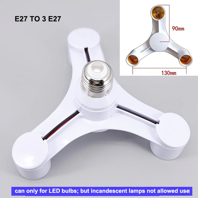 3 in 1 E27 To 3 way E27 Bulb Heads  Lamp base Holder splitter Conversion extend power Socket for LED light Home Lighting parts