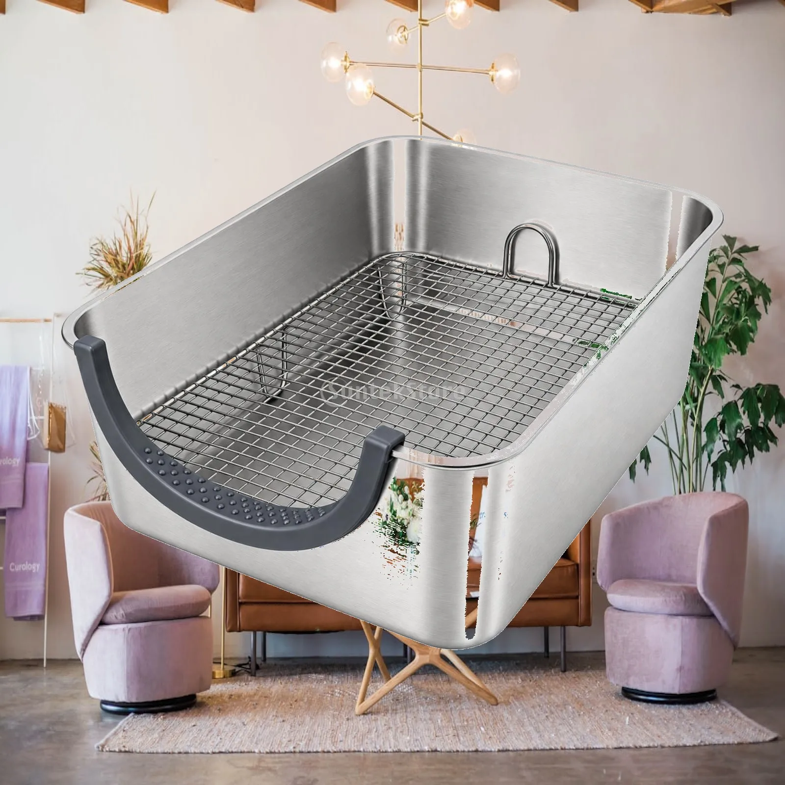 Pet Cage Toilet Separate Stainless Steel Rabbit Litter Pan with Built in Tray for Chinchilla Indoor Use