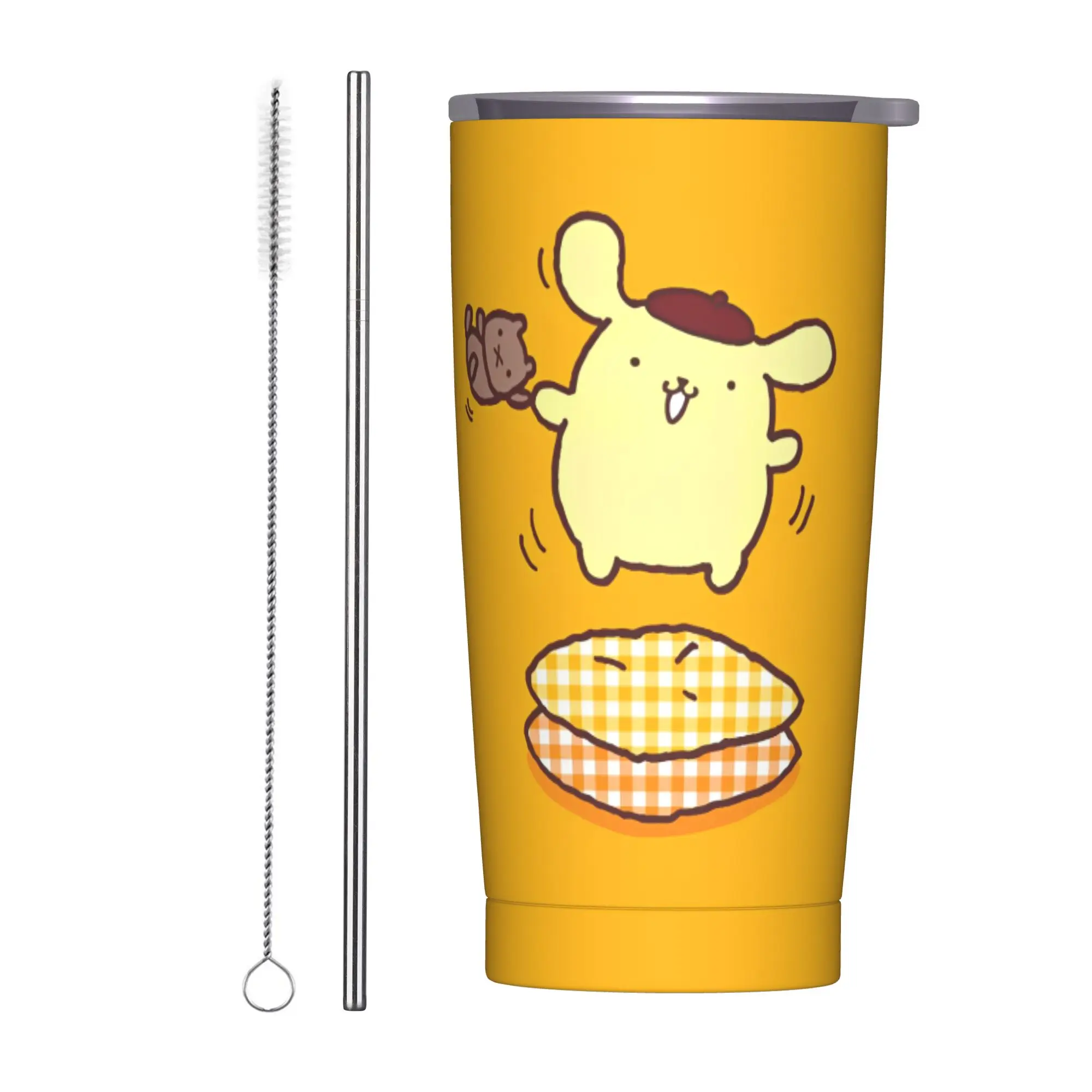 

Pom Pom Purin Happy Jumping Tumbler Vacuum Insulated Thermal Cup with Lid Straw Travel Outdoor Mugs Water Bottle, 20oz