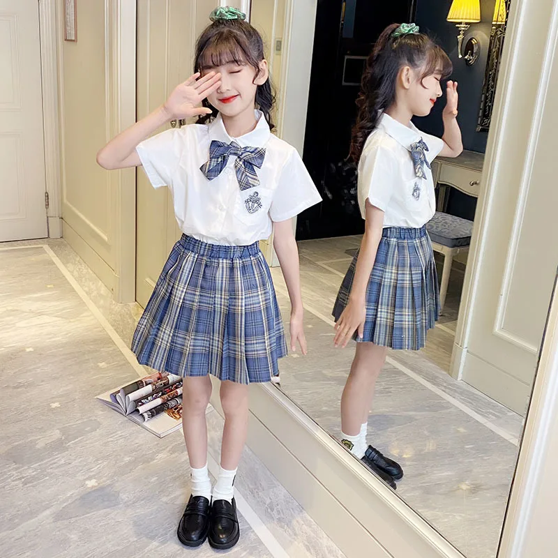 

Girls' JK Uniform Summer 2025 New Children's College Style Bow Fold Skirt Two Piece Set
