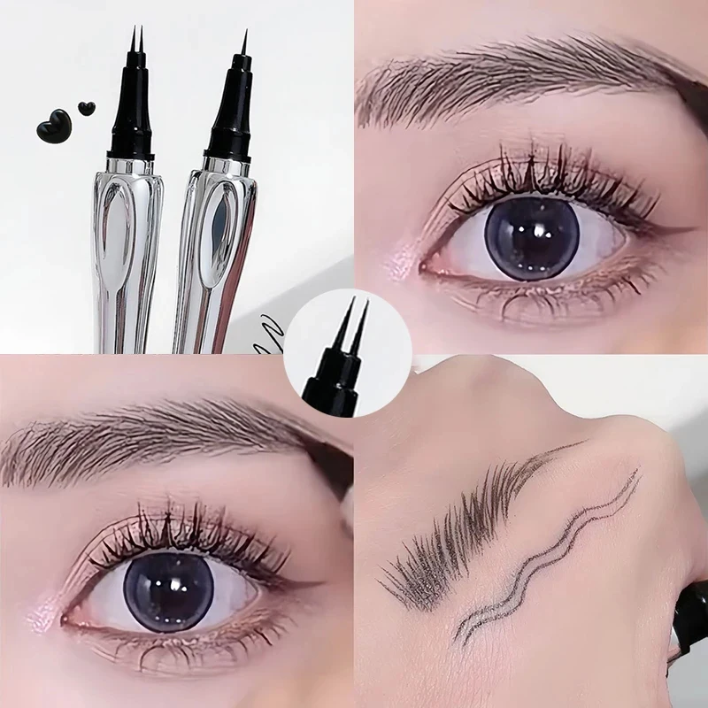 Ultra feiner 2-Punkt-Silber-Augenbrauenstift flüssiges wildes Augenbrauen-Tattoo wasserdicht 2-Gabel Seidenraupen-Brauens tift leicht zu greifendes Augen-Make-up