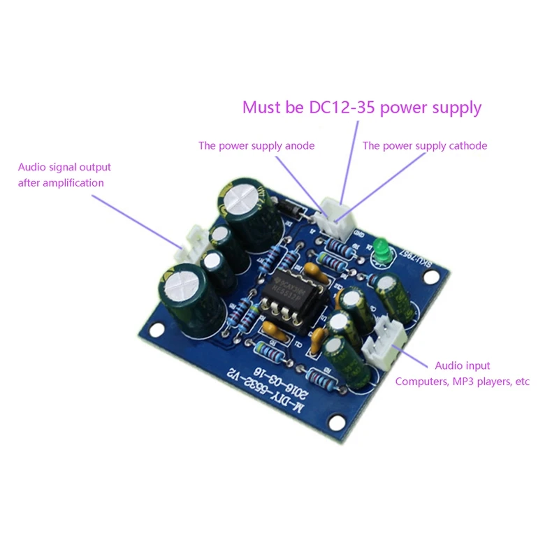5532 Wzmacniacz płytki przedwzmacniacza 12-35 V Wymienny panel przedni z pojedynczym zasilaniem Wzmacniacz audio z pojedynczym zasilaniem DC