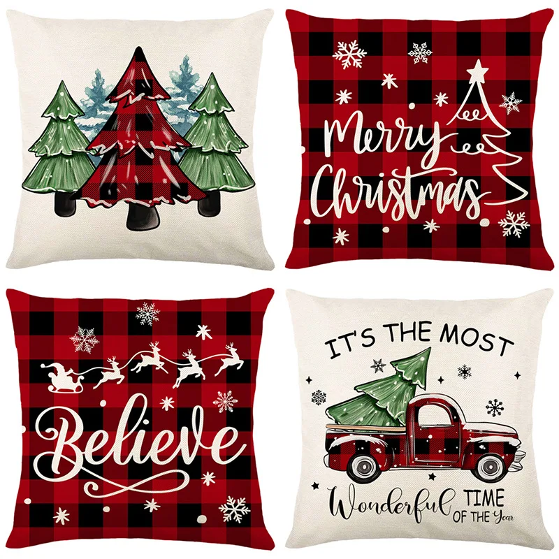 Holiday Decoration Essentials Christmas Pillow Cover Red and White Christmas Tree Couch Living Room Home Decoration
