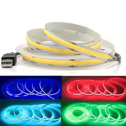 Tira de luces LED COB USB, 5V CC, 320LED/M, Blanco/Rojo/Rosa/azul hielo/amarillo, lámpara de luz de armario, cinta Flexible de retroiluminación de TV