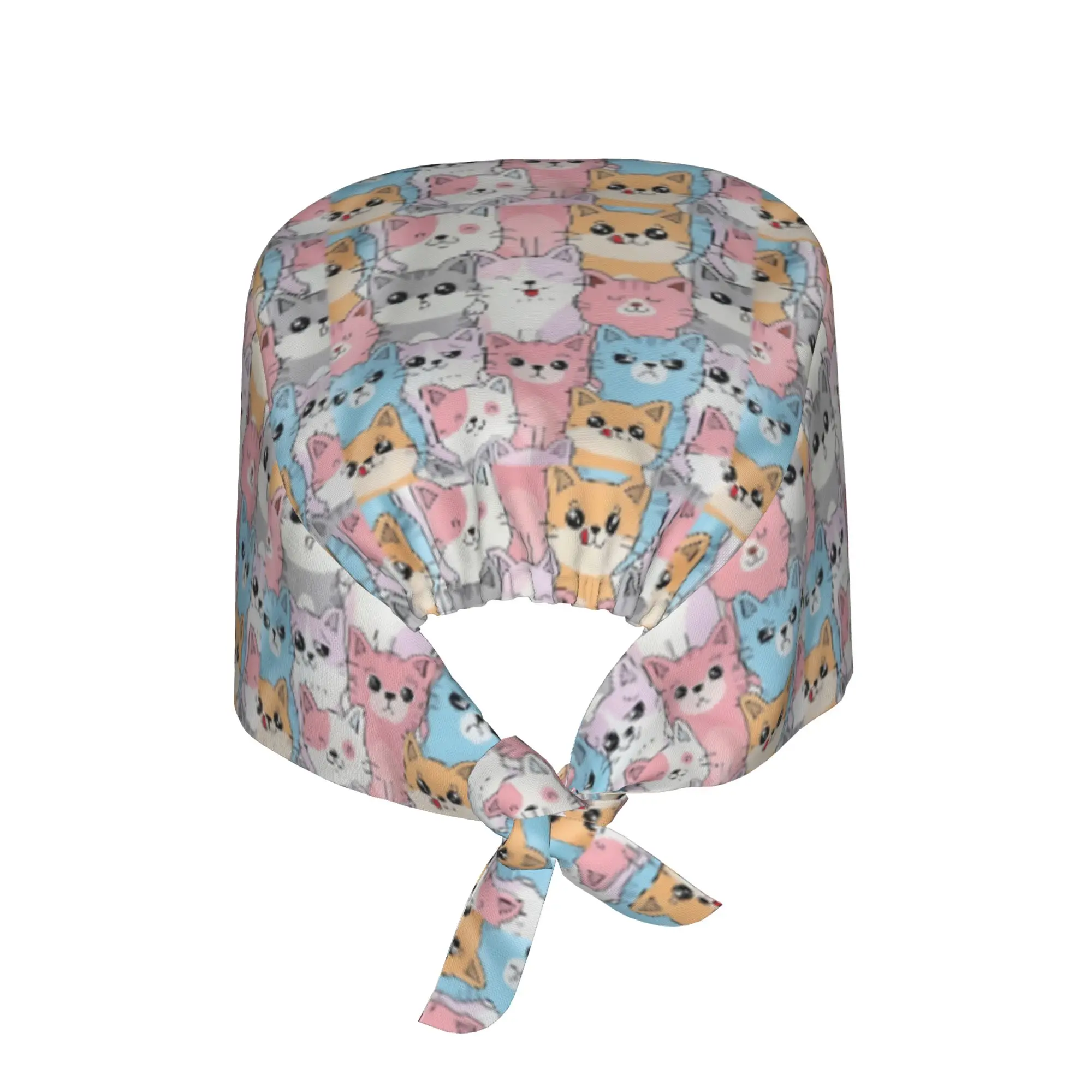 Funny Colourful Creative Cat Printed  Cleaning Working Cap Comfortable Scrub Cap Surgicals Hat Nurse Scrubs Hat For Dentist