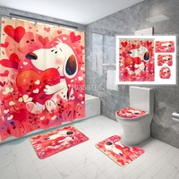 Cute Snoopy Shower Curtain Bath Mats 4 Set Piece Various Sizes Kawaii Bathroom Cartoon Great Gift Kids Cute 100% Polyester