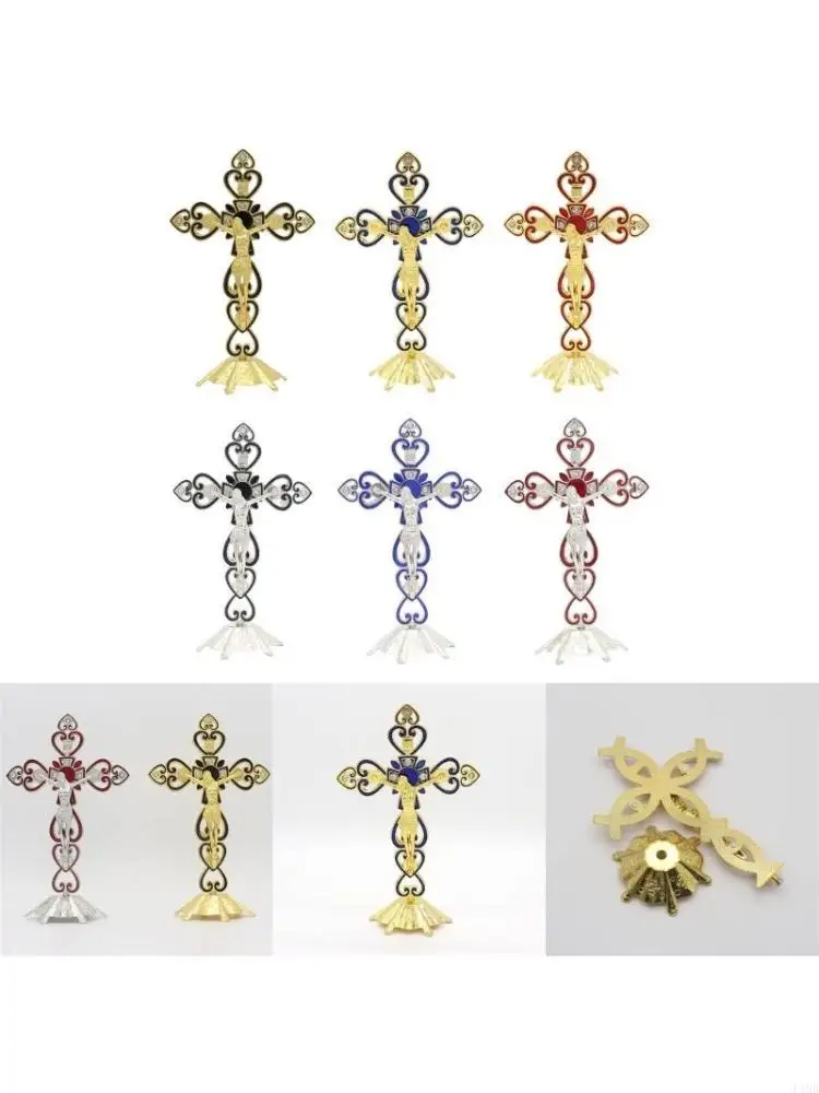 F19B Standing Crucifix Figurines Christian On Statues Tabletop Alloy Sculpture for Offices Home Ornament Gift