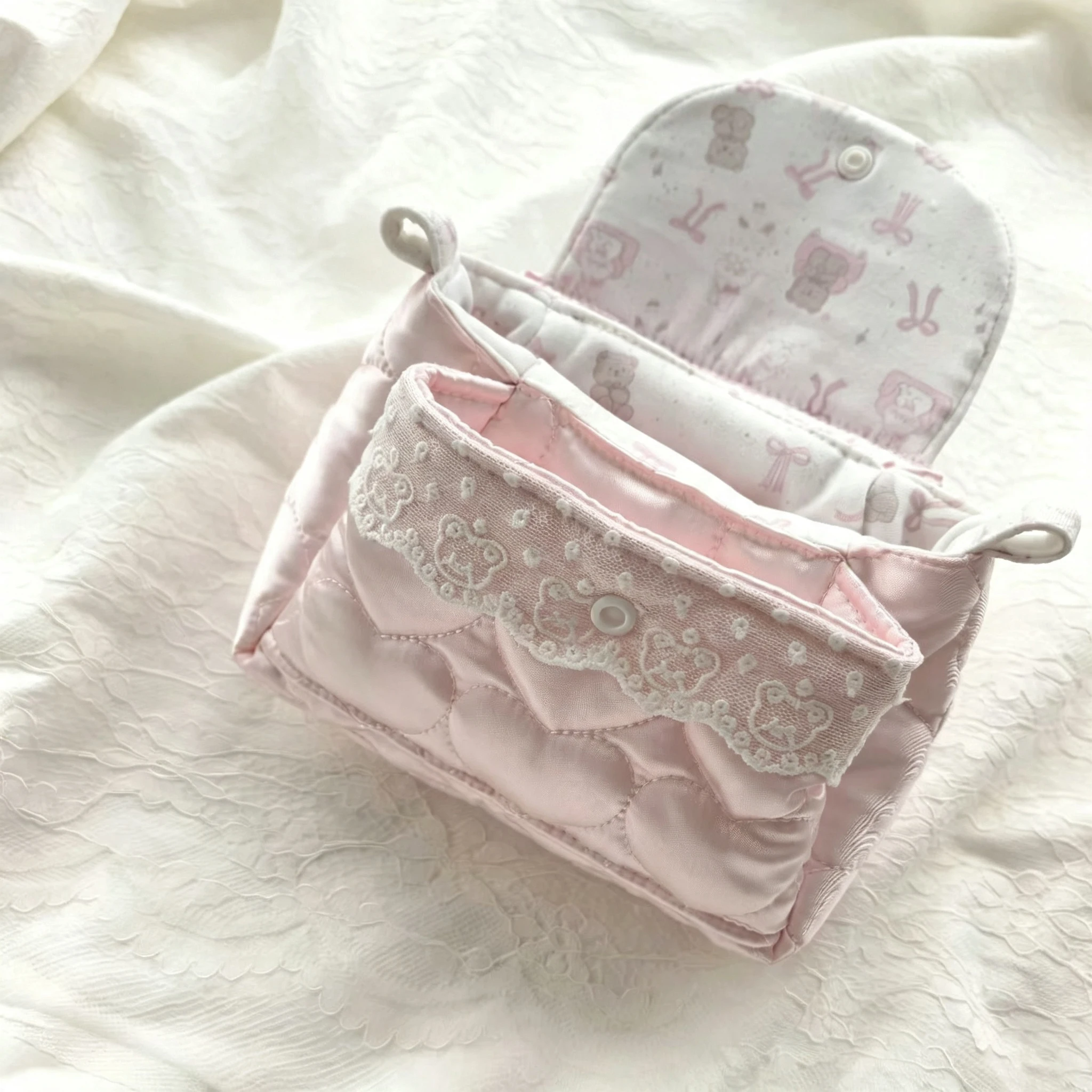New Soft Cute Little Bear Love Handmade Three-Layer Storage Bag Ins Style High-Value Decorative Bag Diy Portable Storage Bag