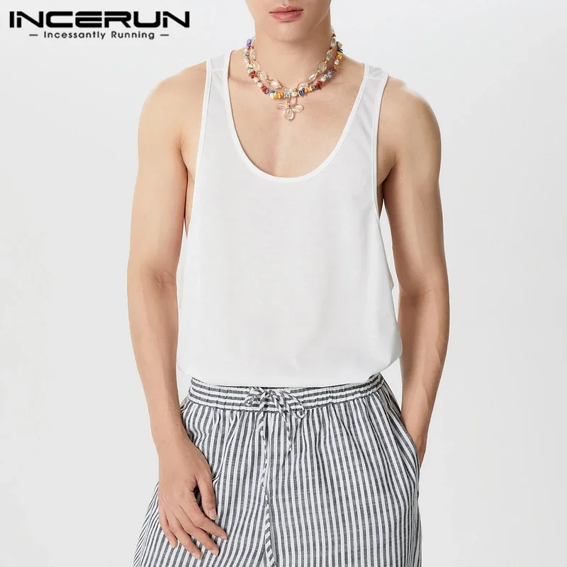 INCERUN Men Tank Tops Summer Solid Color O-neck Sleeveless Casual Vests Streetwear 2025 Breathable Stylish Men Clothing S-5XL