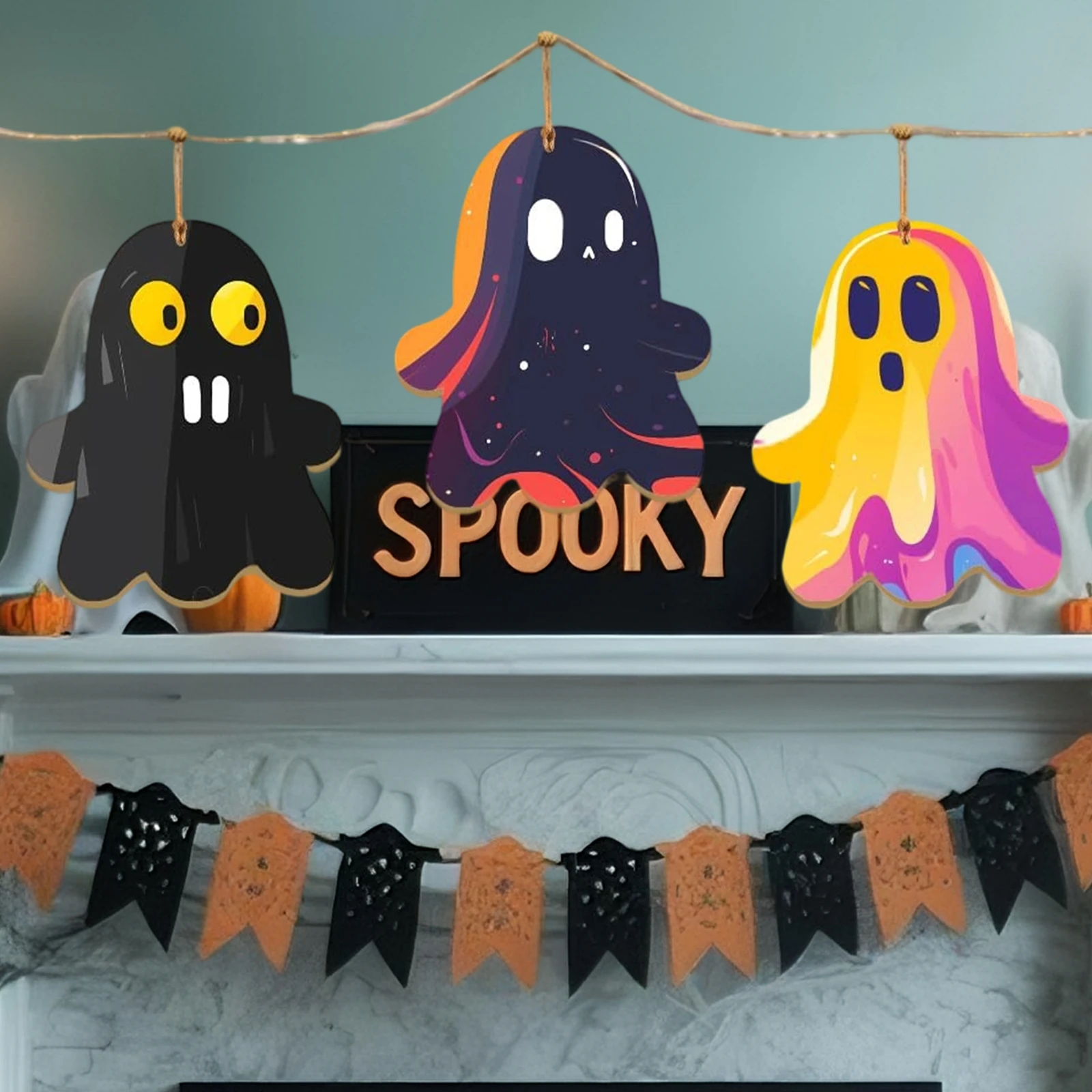 10 قطع من قلادة شبح خشبي للهالوين يمكنك صنعها بنفسك زخرفة معلقة للديكور المخيف للاستخدام المنزلي والحفلات والمهرجانات