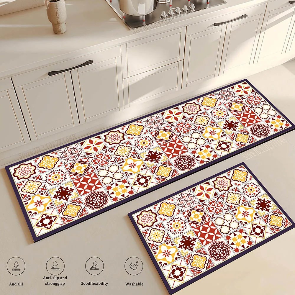 Flower Long Large Kitchen Mat Floor Soft Washable Living Room Anti-Fatigue Bedside Area Rug Non-Slip Bathroom Entrance Doormat