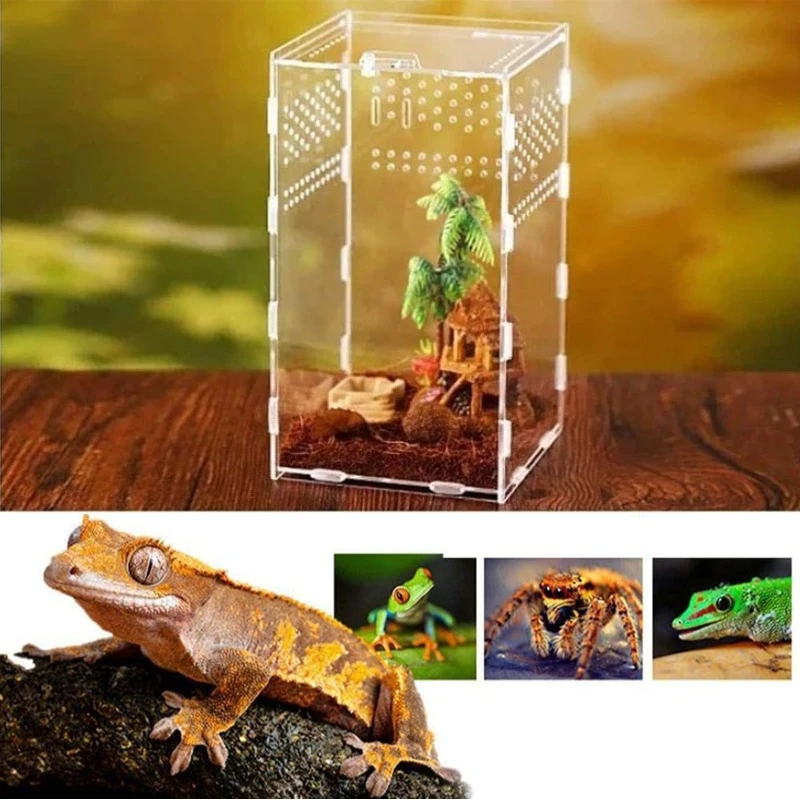 

Reptile Terrarium Habitat Breeding Box Acrylic Transparent Reptiles Cage Lizards Spiders Scorpion Turtles Insect Feeding Box