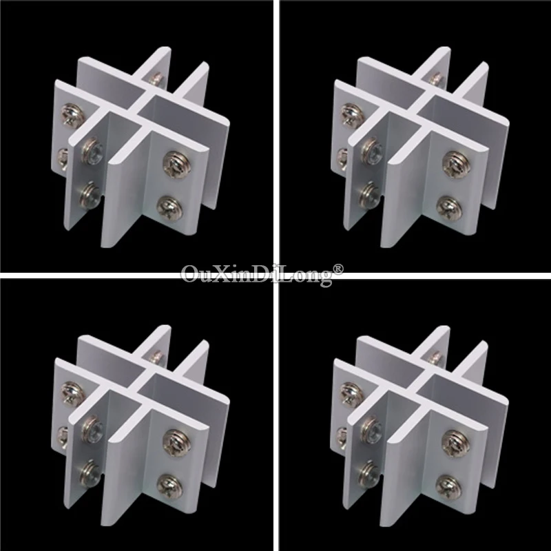 

Durable 8PCS Aluminum Alloy 4 Way Glass Clamps Cross Acrylic Board Glass Fixed Holder Brackets Connectors for 5~12mm No Drilling