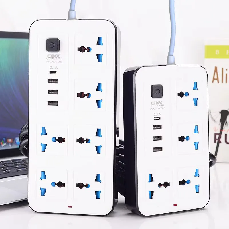 Power Multi Tap Universal Plug EU US UK Outlet Power Strip 1.8m สายไฟ AC ประเภท C พอร์ต USB ชาร์จซ็อกเก็ตไฟฟ้า