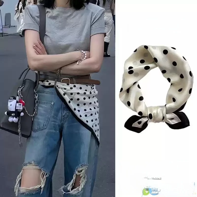 

Polka Dot Scarf Women's Layered High Silk Belt 2026 New Jeans Decorative Square Scarf Fashion Accessory
